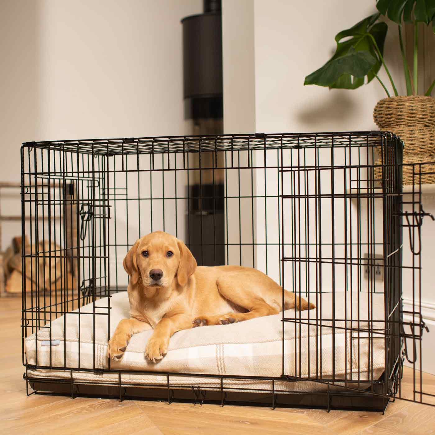 Luxury Dog Crate Cushion, Balmoral Natural Tweed Crate Cushion The Perfect Dog Crate Accessory, Available To Personalise Now at Lords & Labradors