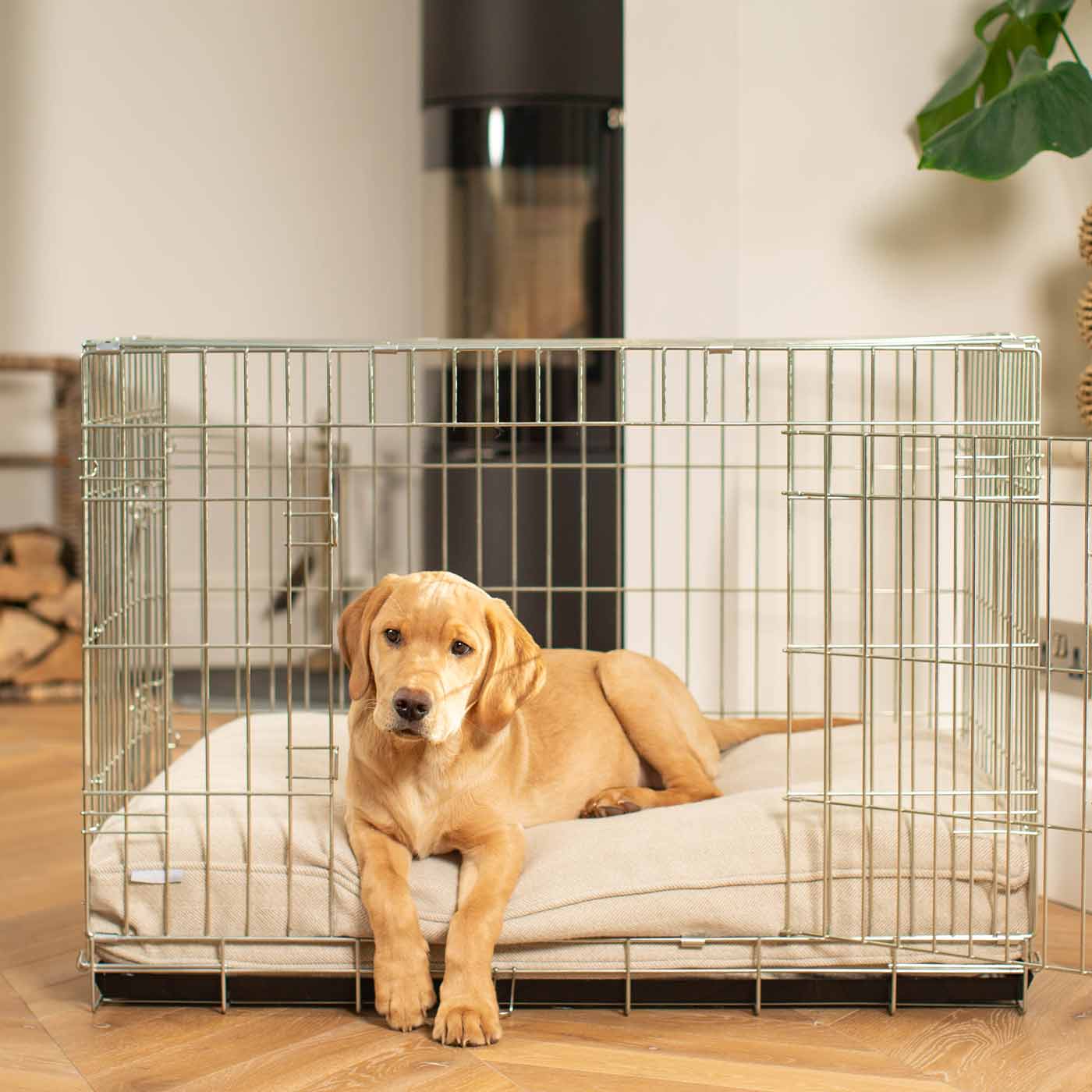 Luxury Dog Crate Cushion, Natural Herringbone Tweed Crate Cushion The Perfect Dog Crate Accessory, Available To Personalise Now at Lords & Labradors