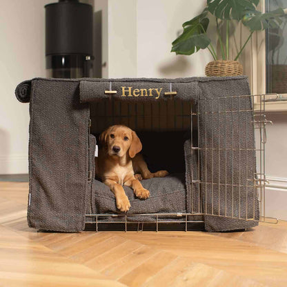 Luxury Heavy Duty Dog Crate, In Stunning Granite Bouclé Crate Set, The Perfect Dog Crate Set For Building The Ultimate Pet Den! Dog Crate Cover Available To Personalise at Lords & Labradors