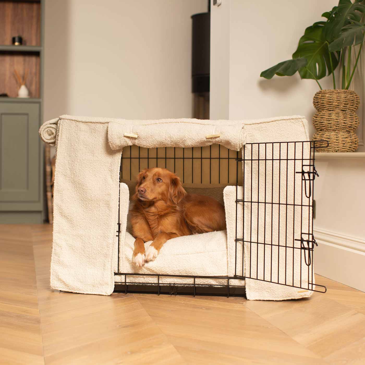 Luxury Heavy Duty Dog Crate, In Stunning Ivory Bouclé Crate Set, The Perfect Dog Crate Set For Building The Ultimate Pet Den! Dog Crate Cover Available To Personalise at Lords & Labradors