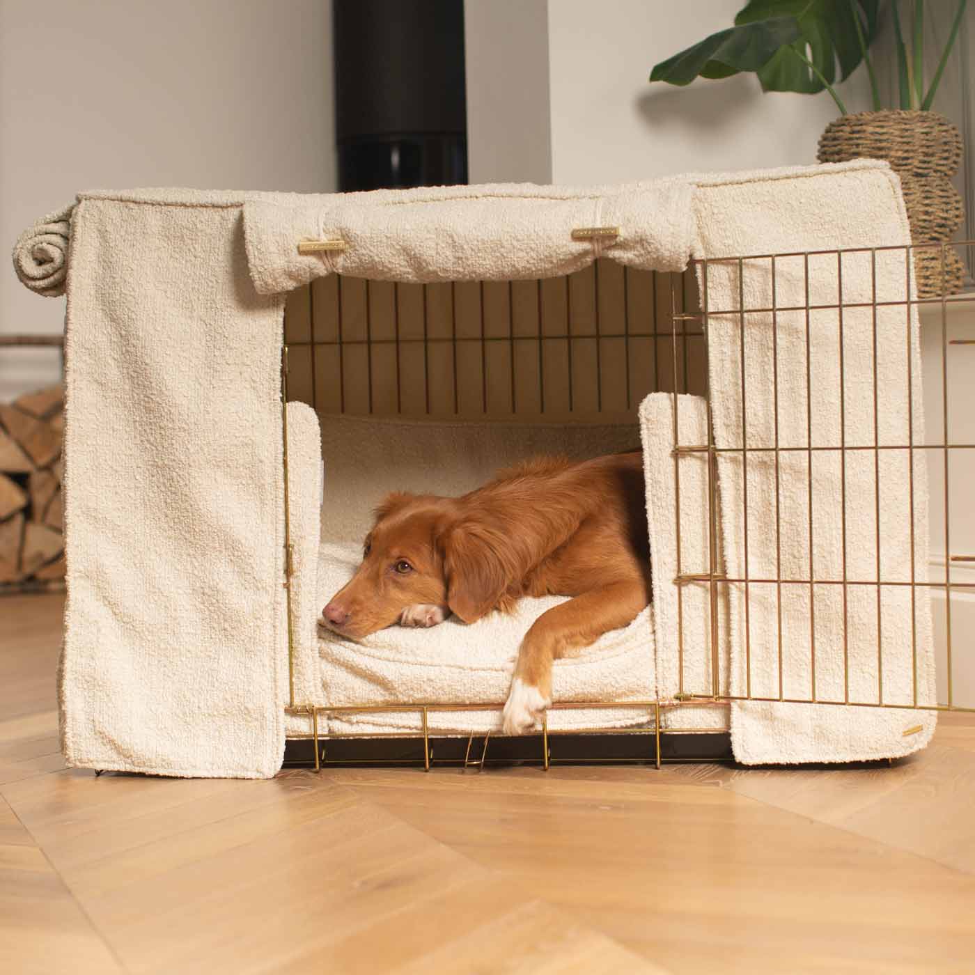 Luxury Heavy Duty Dog Crate, In Stunning Ivory Bouclé Crate Set, The Perfect Dog Crate Set For Building The Ultimate Pet Den! Dog Crate Cover Available To Personalise at Lords & Labradors
