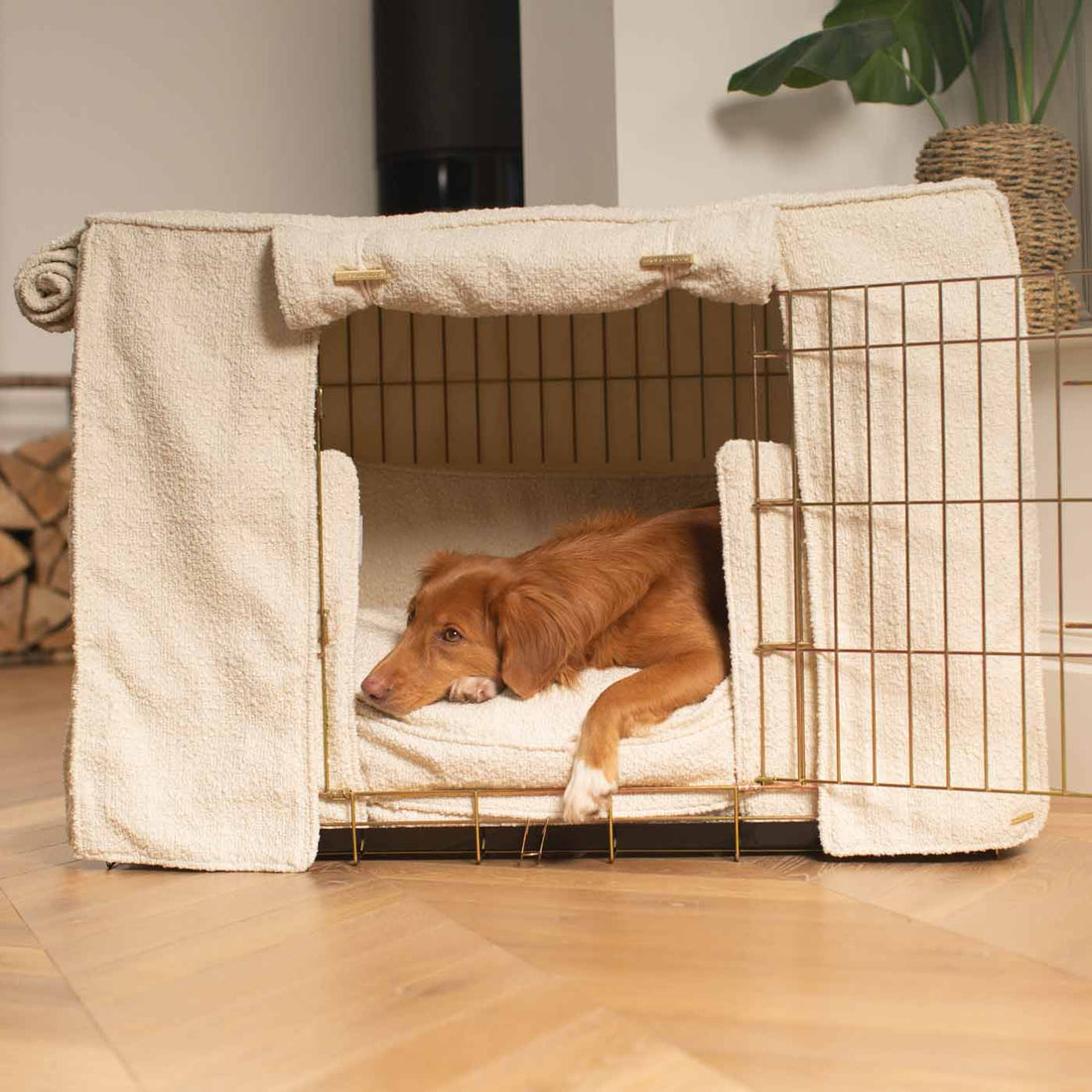 Picture of Ivory Bouclé Crate Set | Dog Crate Bedding Set | Lords & Labradors