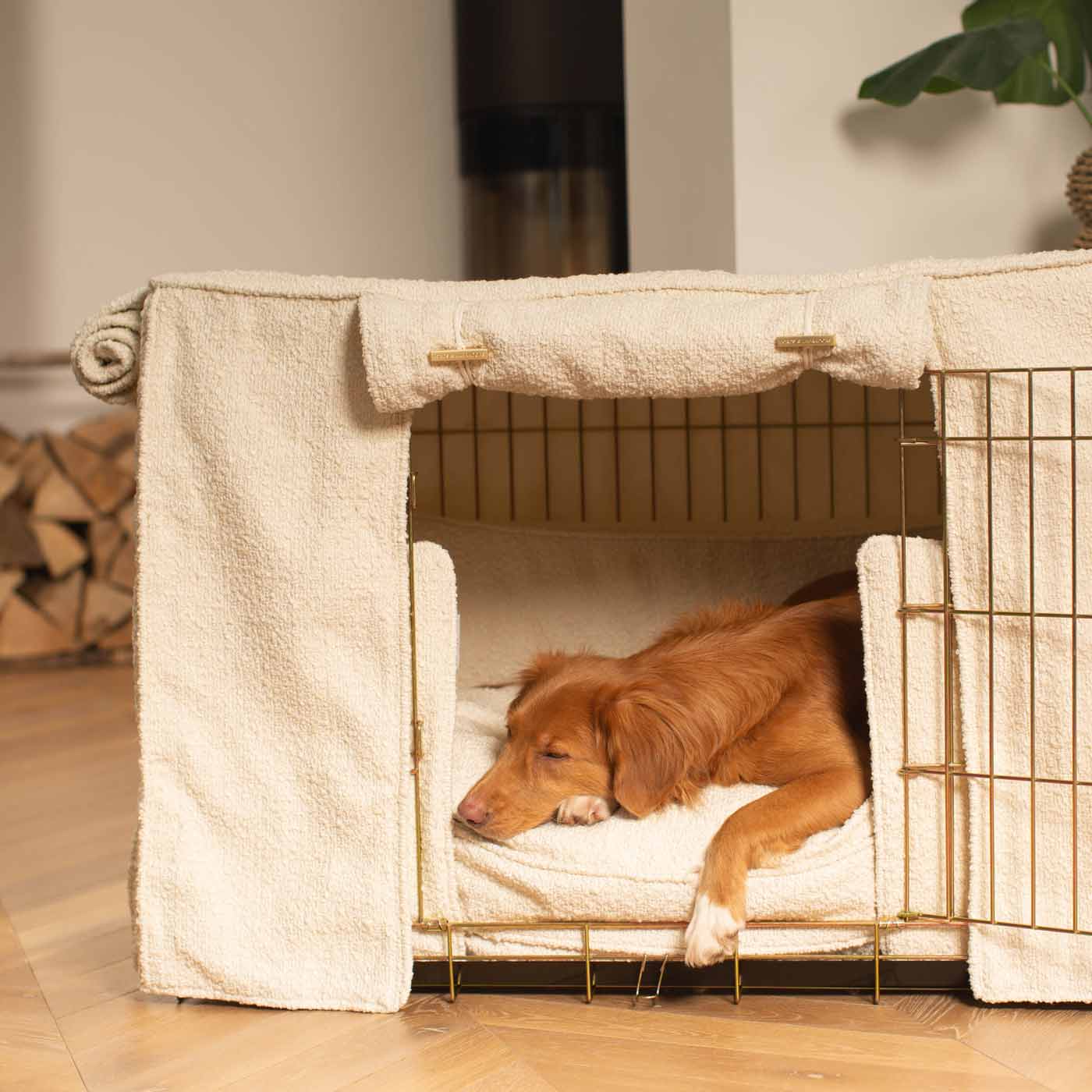 Ivory Bouclé Crate Set | Dog Crate Bedding Set | Lords & Labradors - Soft Large Dog Crate Set With Double Mattress And Easel