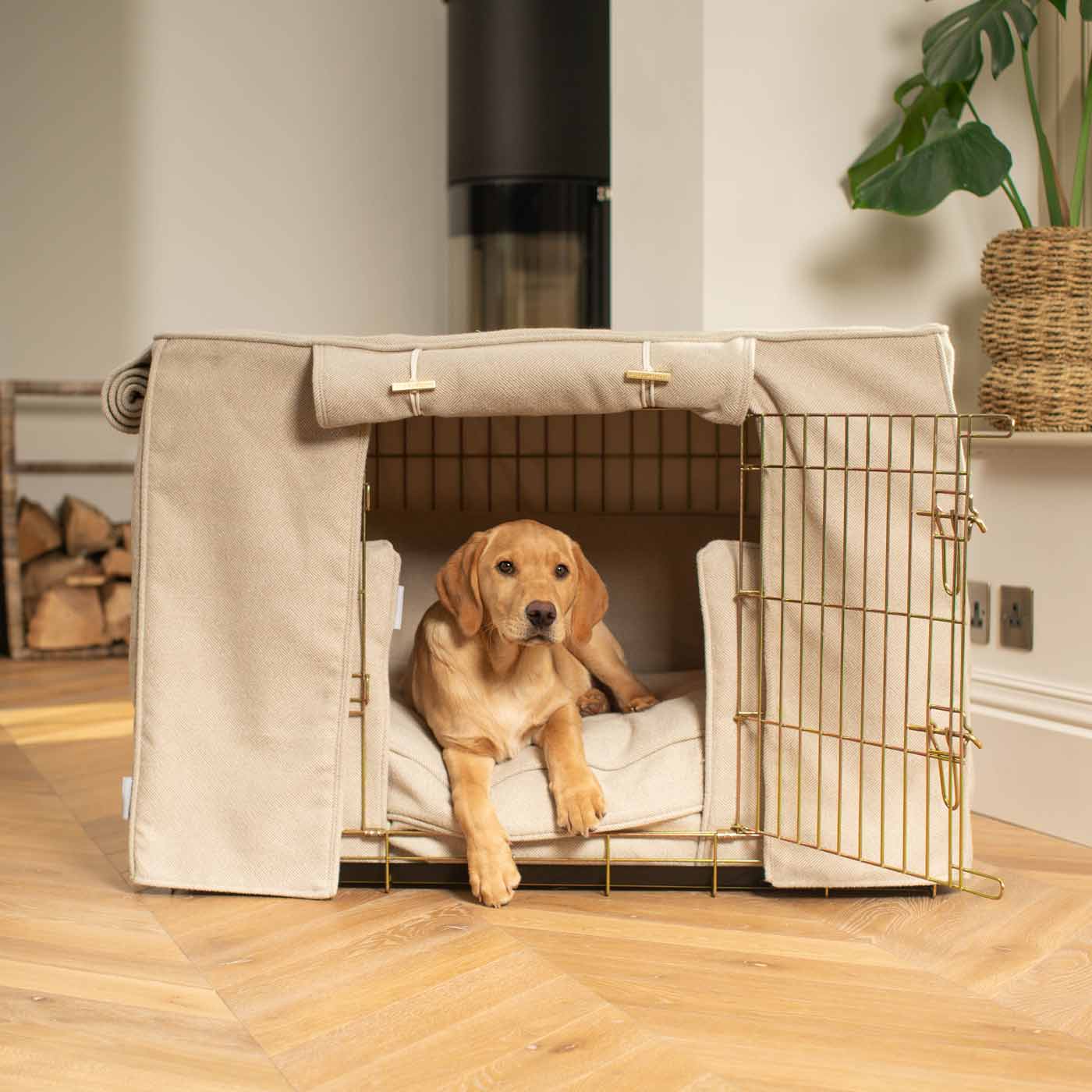 Thumbnail for Natural Herringbone Tweed Crate Set Dog Crate Set
