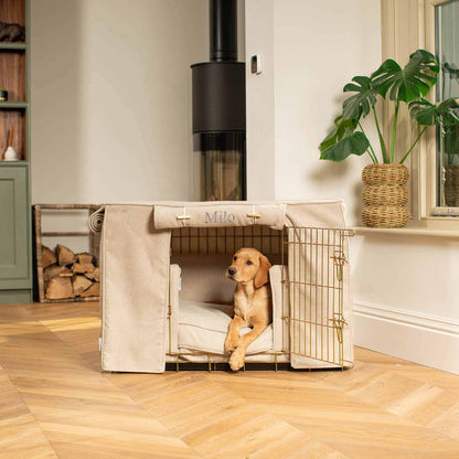 Dog Crate Set In Natural Herringbone Tweed By Lords & Labradors