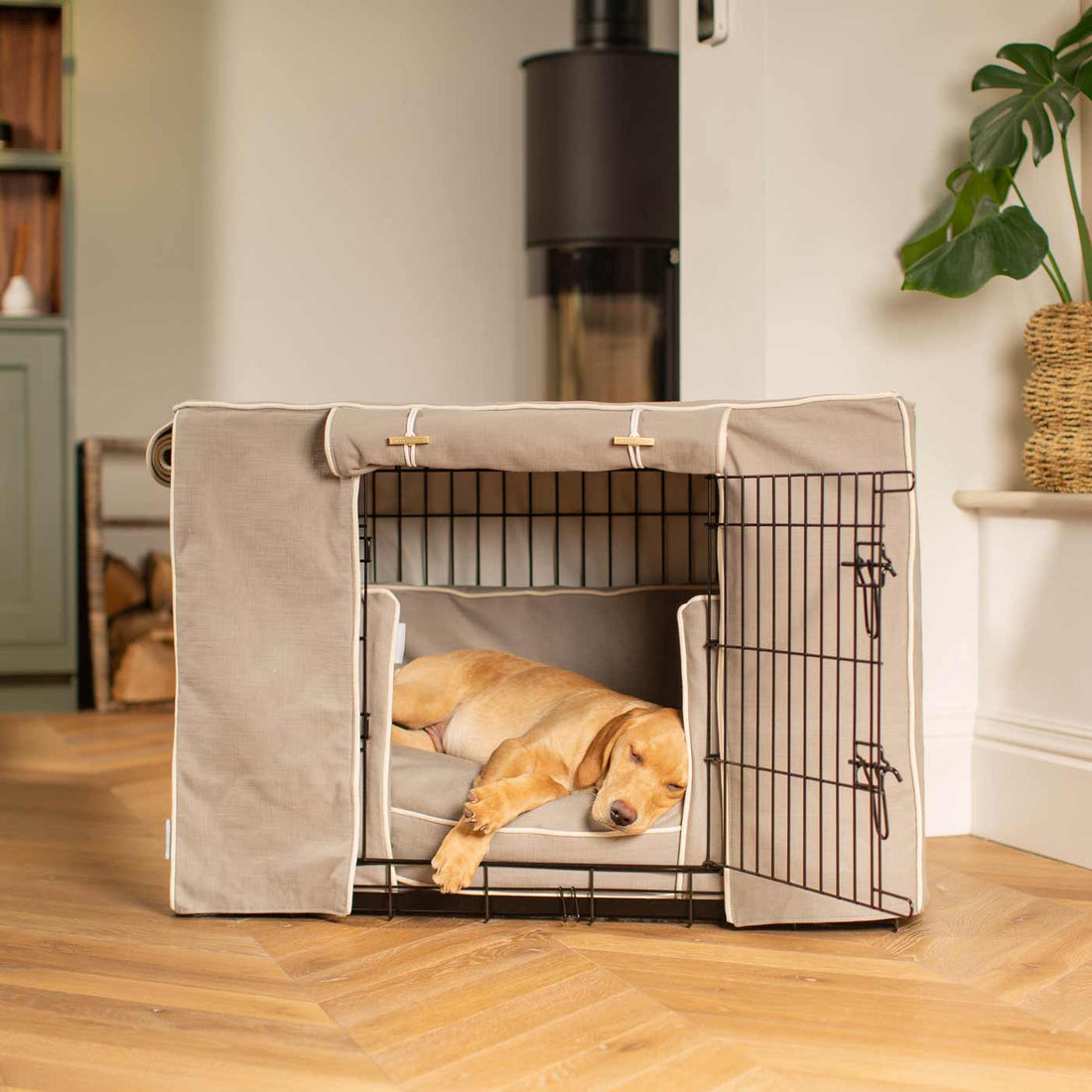 Savanna Stone Dog Crate Set | Crate Bedding Set | Lords & Labradors - Soft Large Dog Crate Set With Double Mattress And Easel