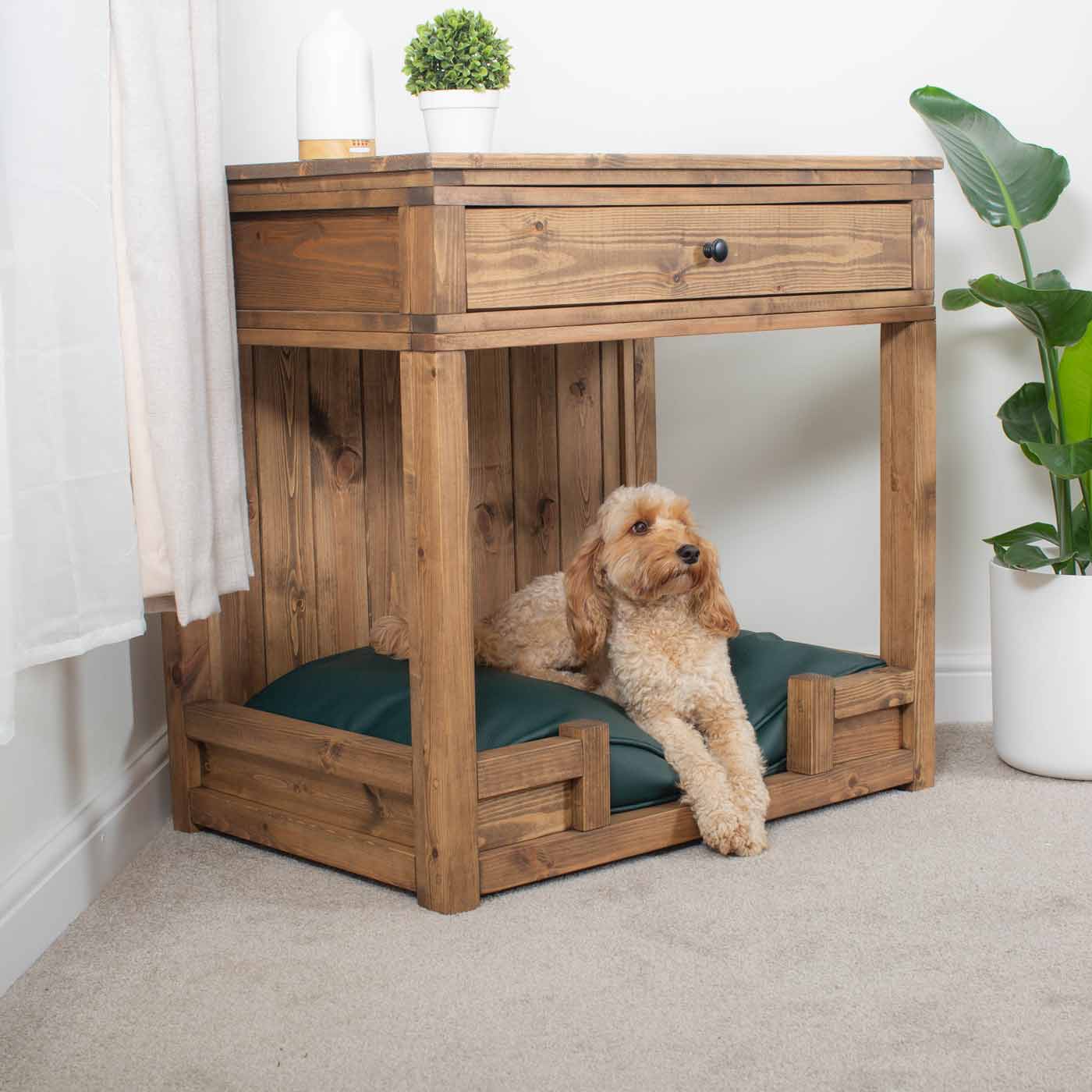 Wooden Broadsand Open Dog Crate with Drawer by Lords Labradors