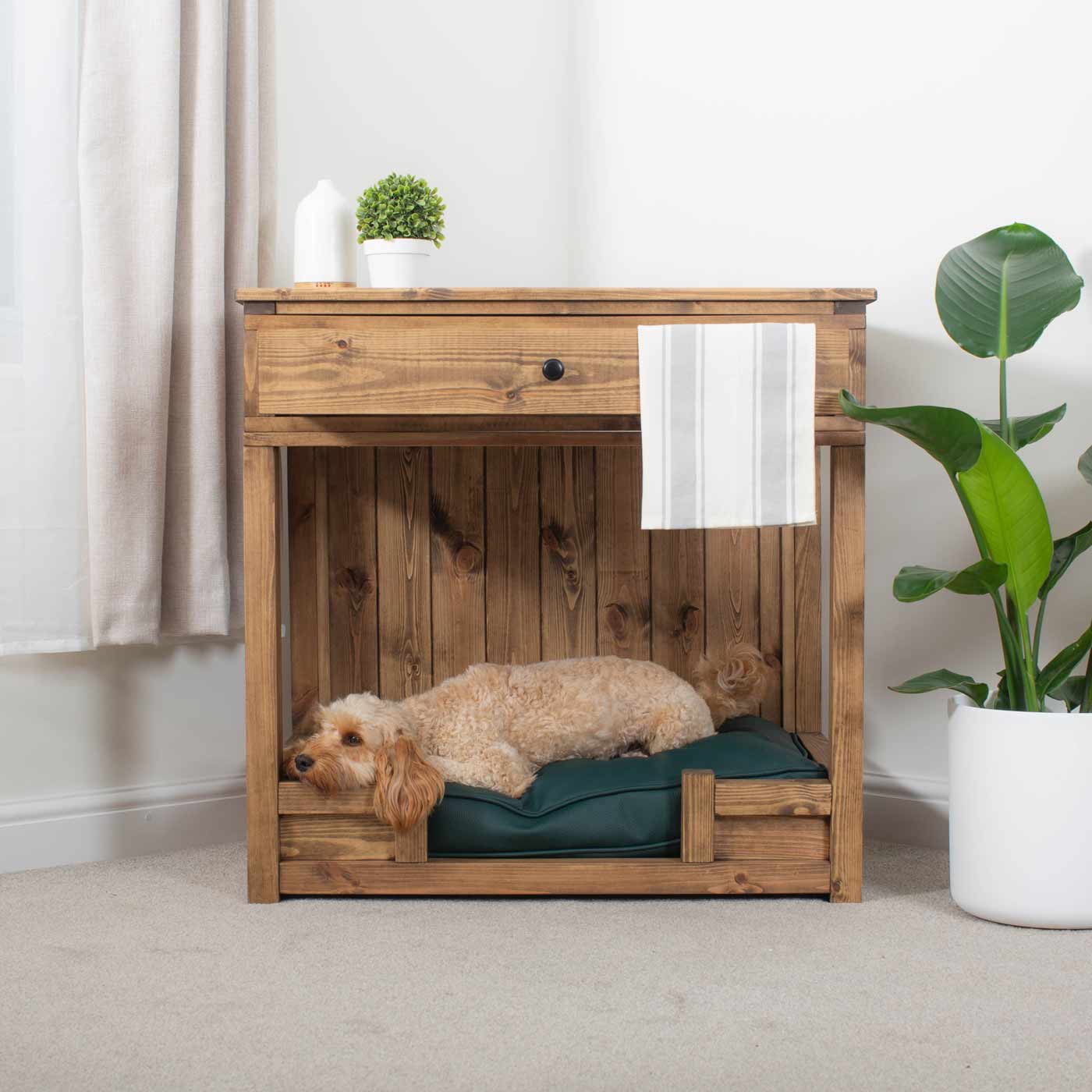 Wooden Broadsand Open Dog Crate with Drawer by Lords & Labradors