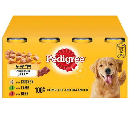 Pedigree Adult Dog Food Tins Mixed Selection in Jelly (12x385g)