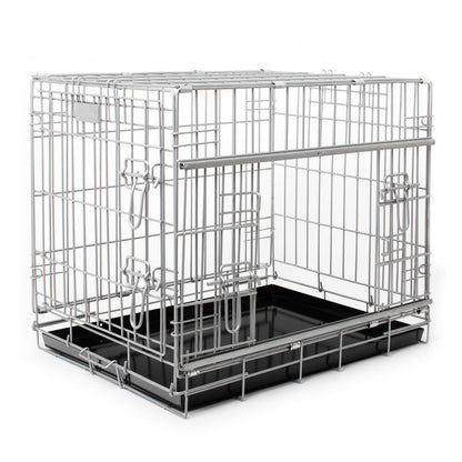 Discover the perfect deluxe heavy duty silver dog crate, featuring two doors for easy access and a removable tray for easy cleaning! The ideal choice to keep new puppies safe, made using pet safe galvanised steel! Available now in 3 sizes at Lords & Labradors