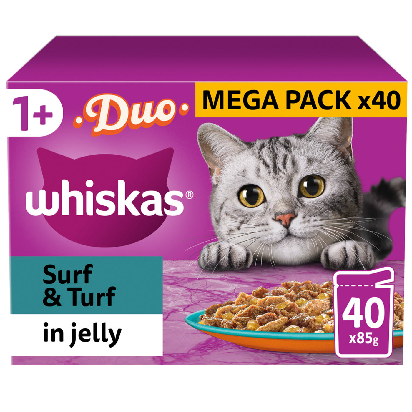 Whiskas 1+ Cat Duo Surf & Turf in Jelly (40x85g)