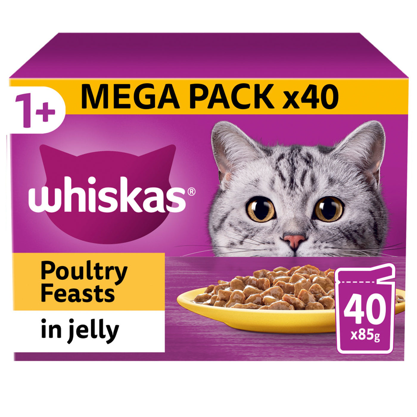 Whiskas 1+ Cat Poultry Feasts in Jelly (40x85g)