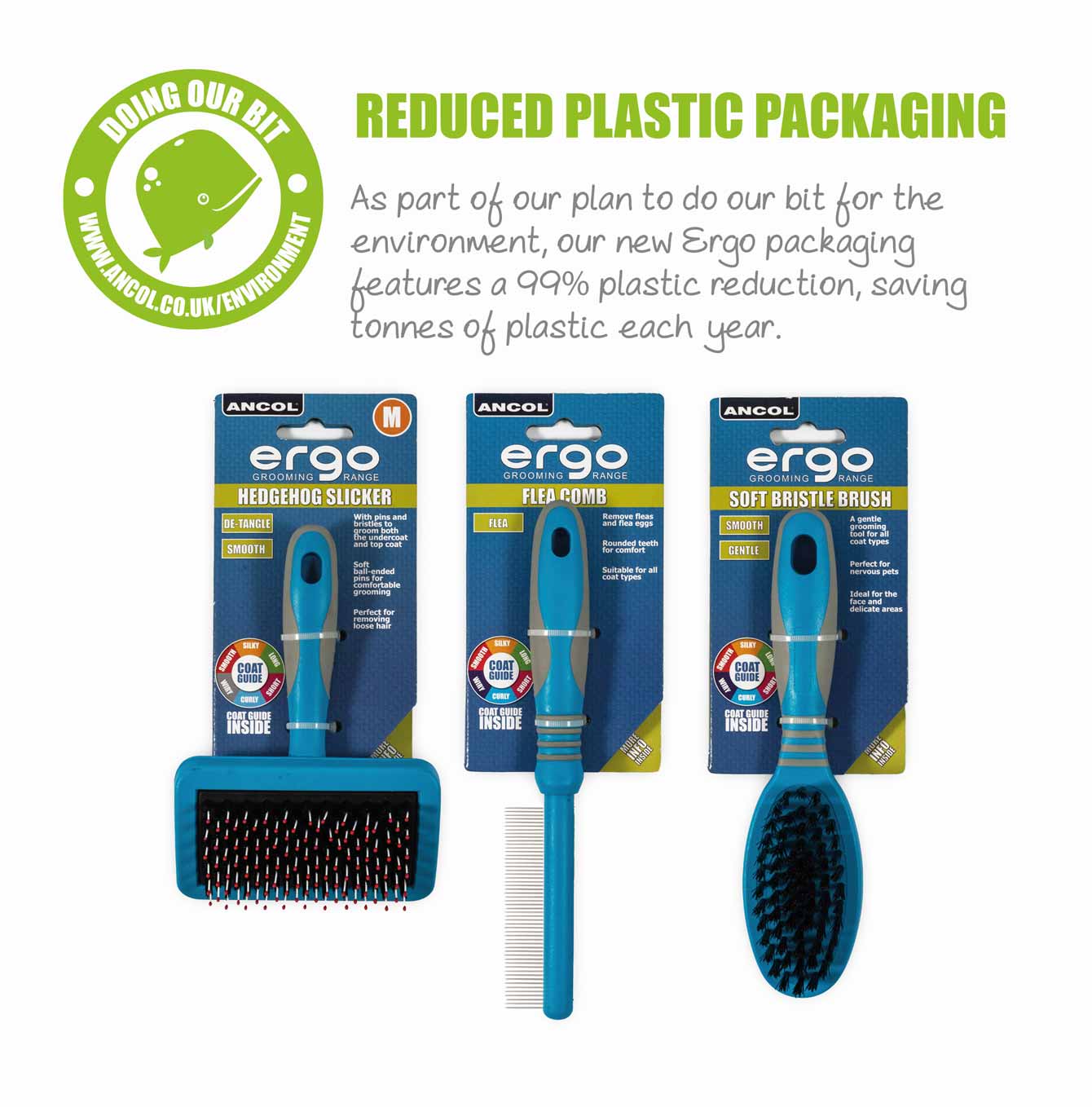 Ancol Super Soft Bristle Brush Recycled Plastic Packaging