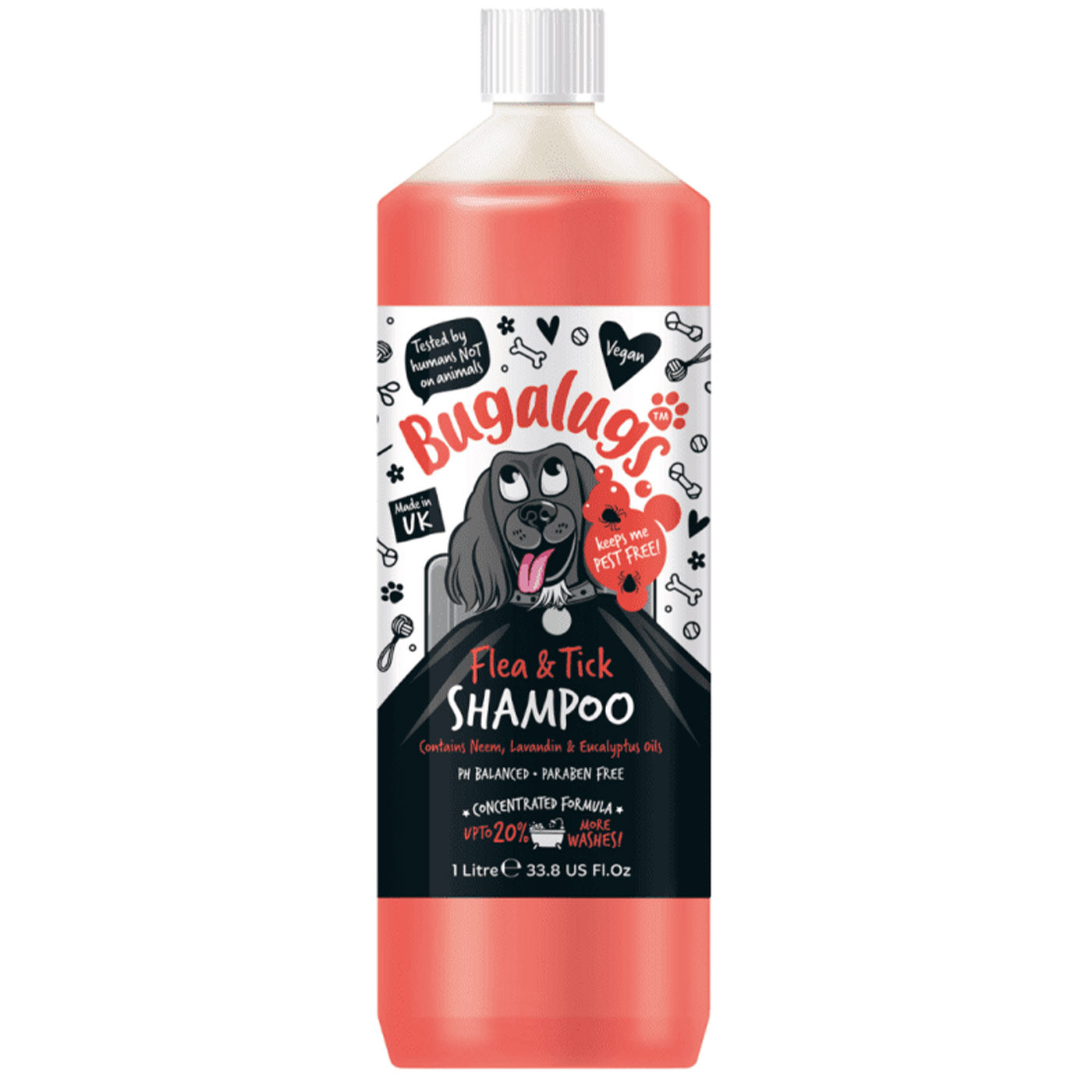 Discover, Bugalugs Flea & Tick Shampoo. This Effective flea & tick shampoo for your dog's coat. Deep cleansing formula, UK water, PH balanced & paraben-free. Recycled bottle, suitable for all coats & puppies over 8 weeks. Available in Lords and Labradors