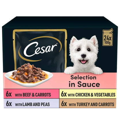 Cesar Deliciously Fresh Favourites in Sauce Adult Dog Food Pouches (24x100g)