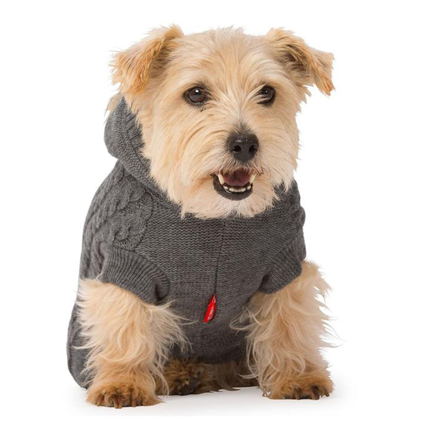 House of Paws Cosy Cable Knit Hooded Dog Jumper With Pom Pom [color:greymarl]