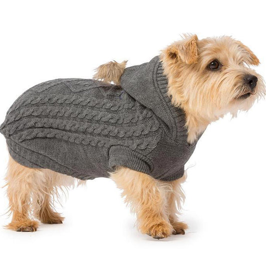 House of Paws Cosy Cable Knit Hooded Dog Jumper With Pom Pom [color:greymarl]