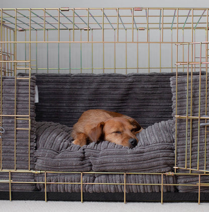 Luxury Dog Crate Bumper, Essentials Plush Crate Bumper in Dark Grey The Perfect Dog Crate Accessory, Available To Personalise Now at Lords & Labradors