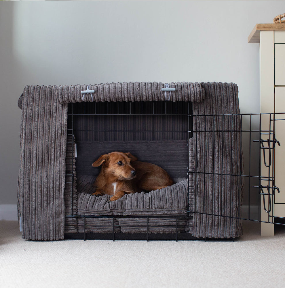 Curated visual reference: Picture Idea: Dark Grey Plush Crate Set Dog Crate Set