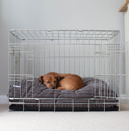 Luxury Dog Crate Cushion, Essentials Plush Cushion in Dark Grey! The Perfect Dog Crate Accessory, Available To Personalise Now at Lords & Labradors