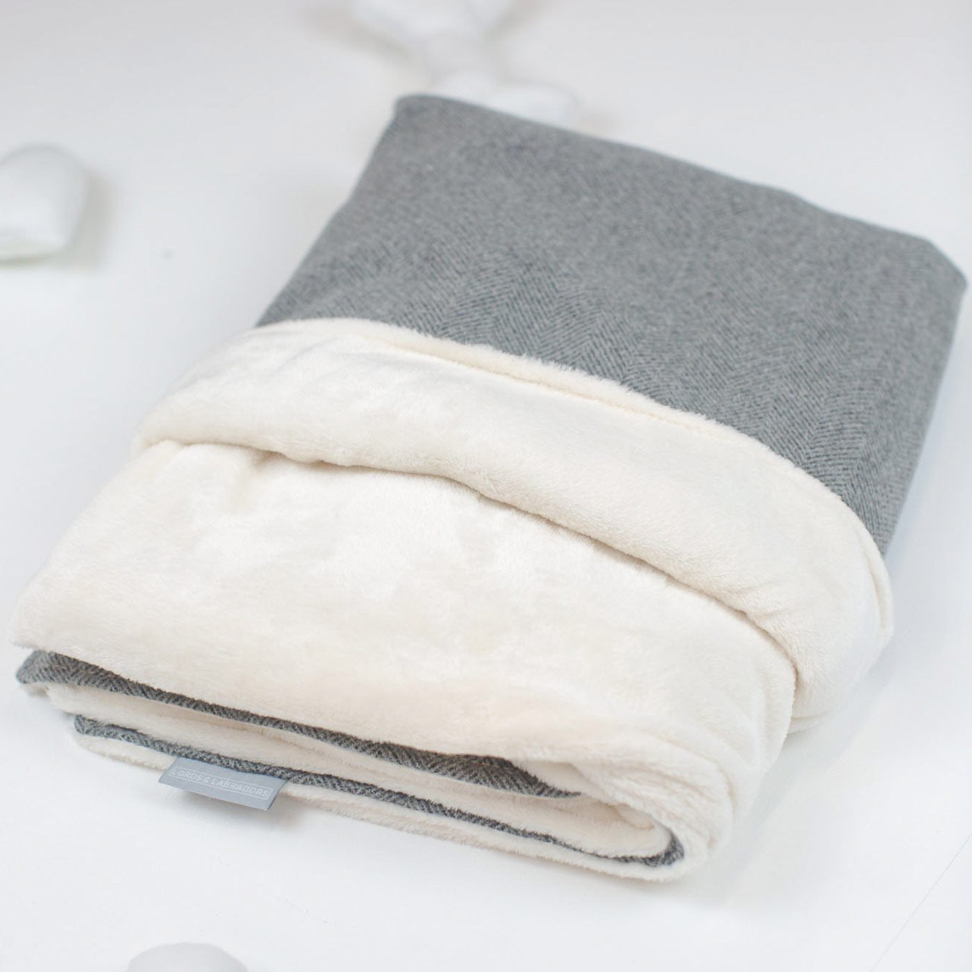  Super Soft Sherpa & Teddy Fleece Lining, Our Luxury Cat & Kitten Blanket In Stunning Pewter Herringbone Tweed The Perfect Cat Bed Accessory! Available To Personalise at Lords & Labradors