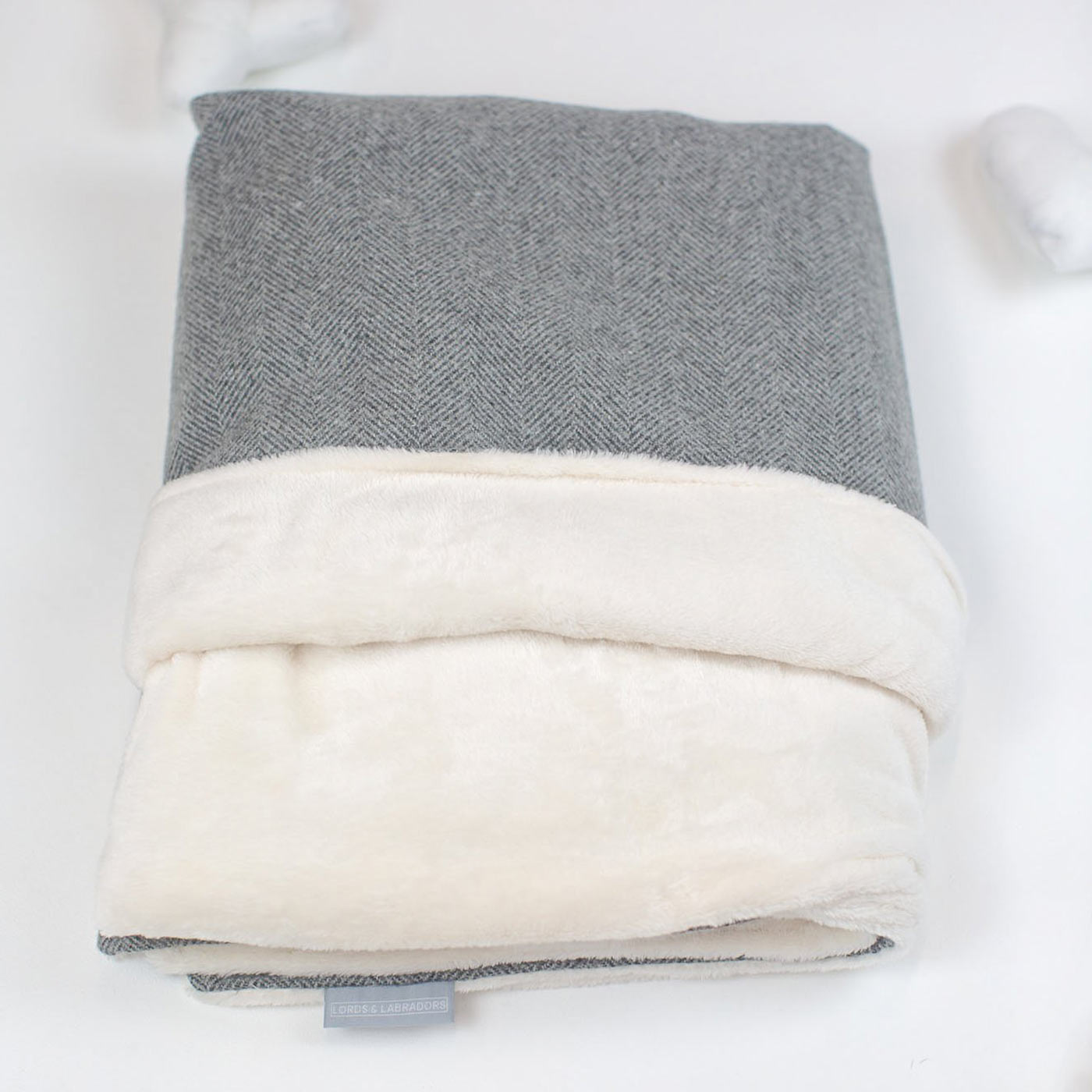  Super Soft Sherpa & Teddy Fleece Lining, Our Luxury Cat & Kitten Blanket In Stunning Pewter Herringbone Tweed The Perfect Cat Bed Accessory! Available To Personalise at Lords & Labradors