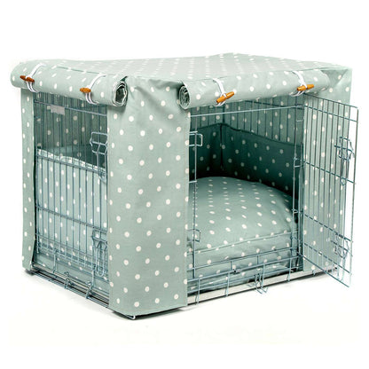 Luxury Heavy Duty Dog Crate, In Stunning Duck Egg Spot Oil Cloth Crate Set, The Perfect Dog Crate Set For Building The Ultimate Pet Den! Dog Crate Cover Available To Personalise at Lords & Labradors 