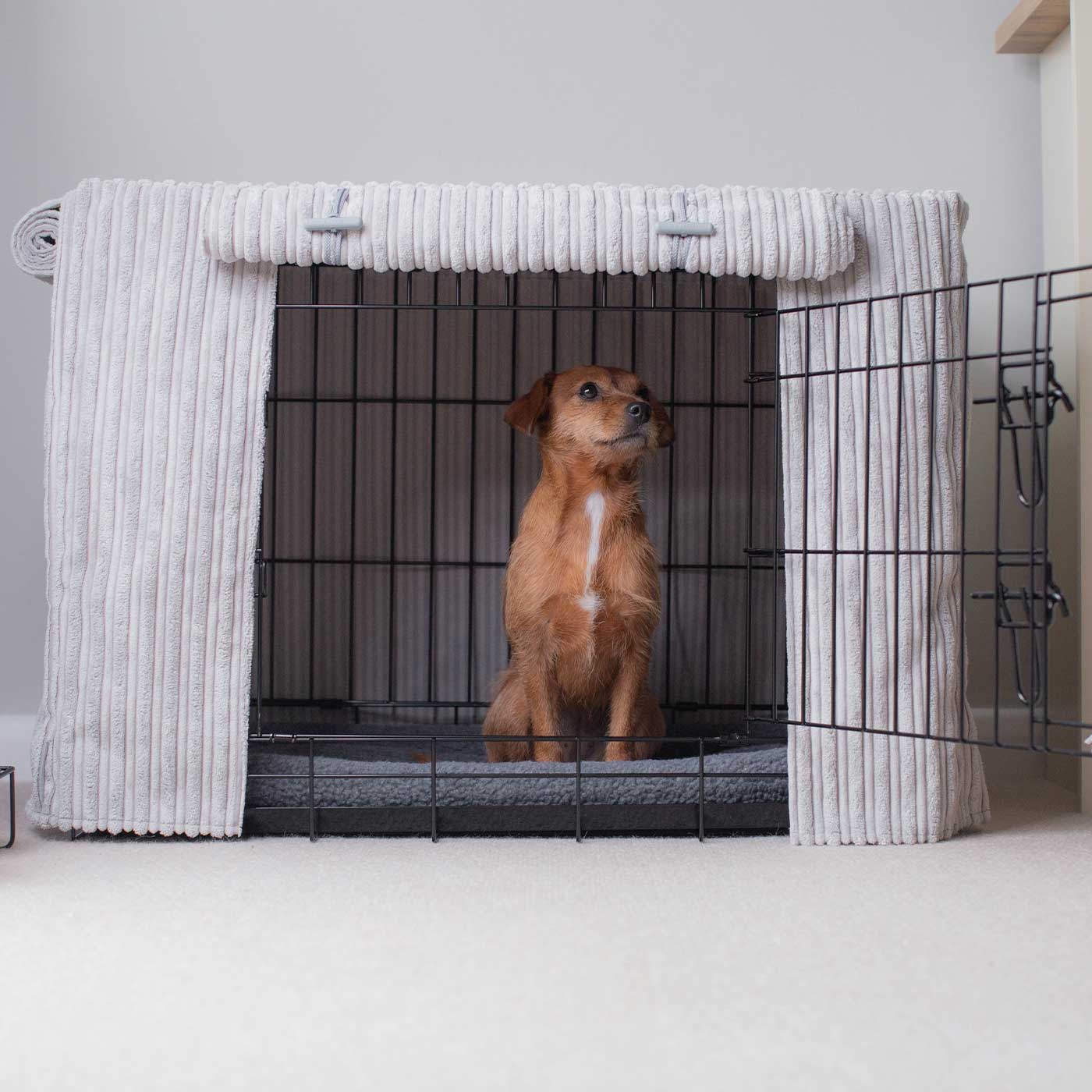 Luxury Dog Crate Cover, Essentials Plush Light Grey Crate Cover!  The Perfect Dog Crate Accessory, Available To Personalise Now at Lords & Labradors