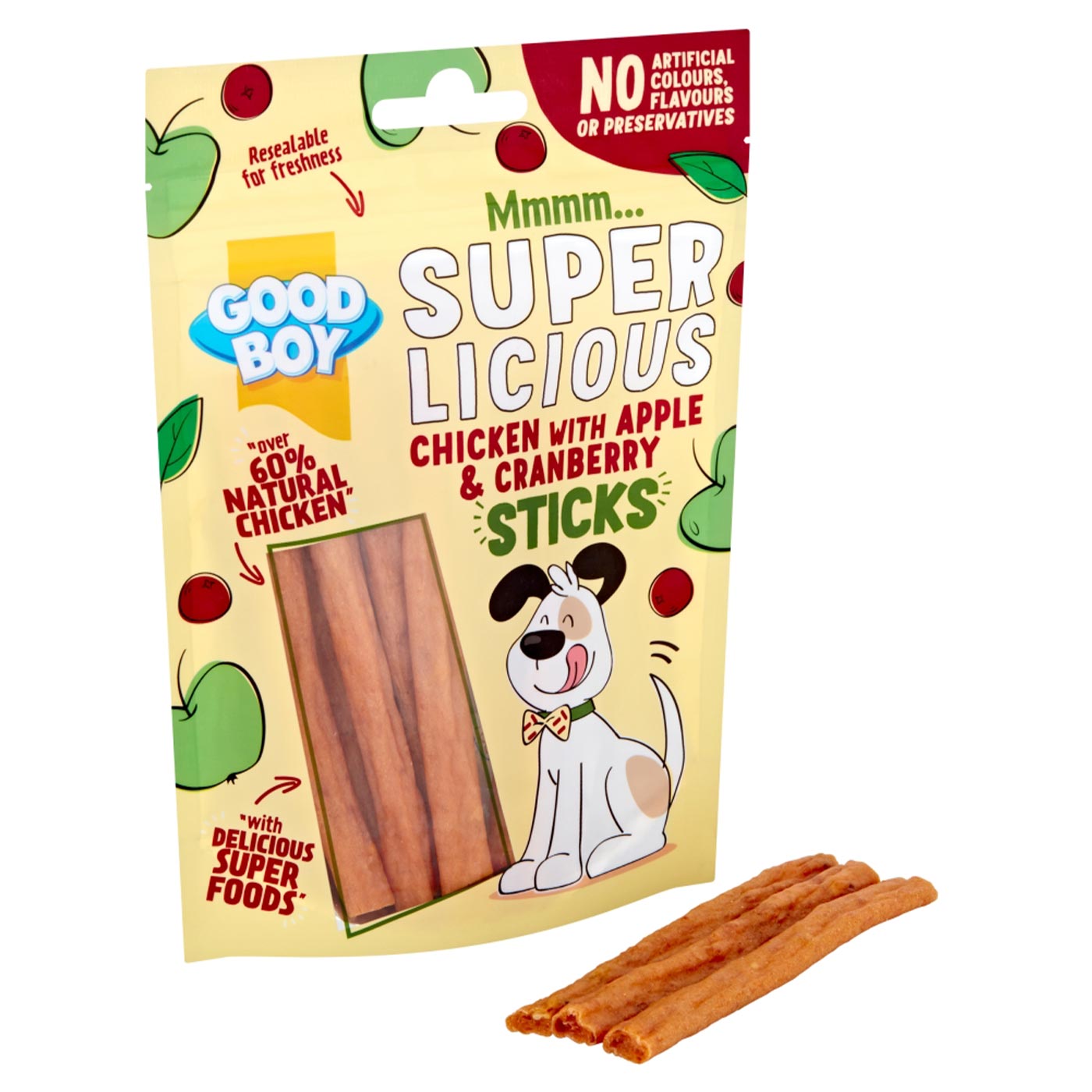 Good Boy Super-Licious Chicken, Apple & Cranberry Sticks 100g