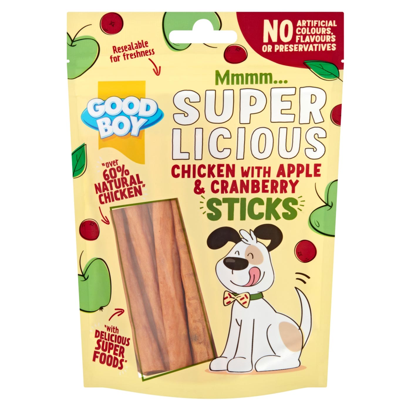 Good Boy Super-Licious Chicken, Apple & Cranberry Sticks 100g