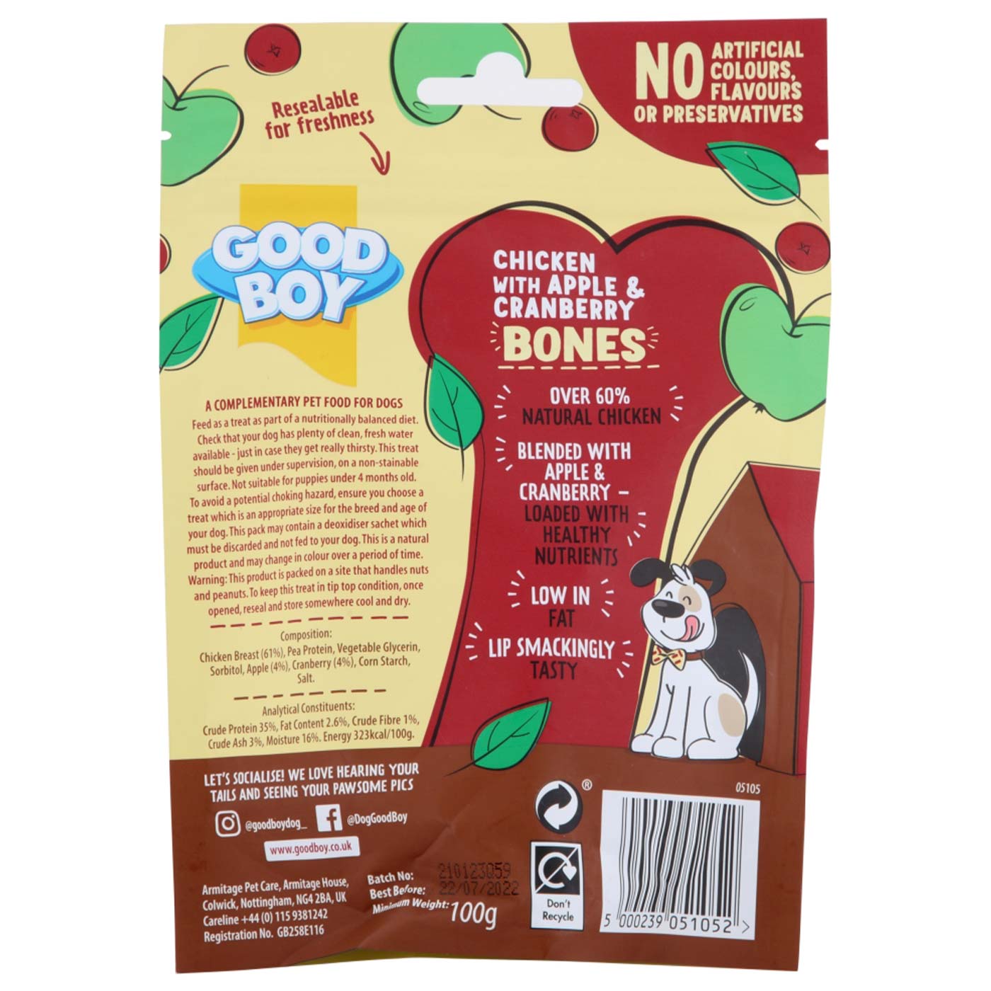 Good Boy Super-Licious Chicken, Apple & Cranberry Bones 100g