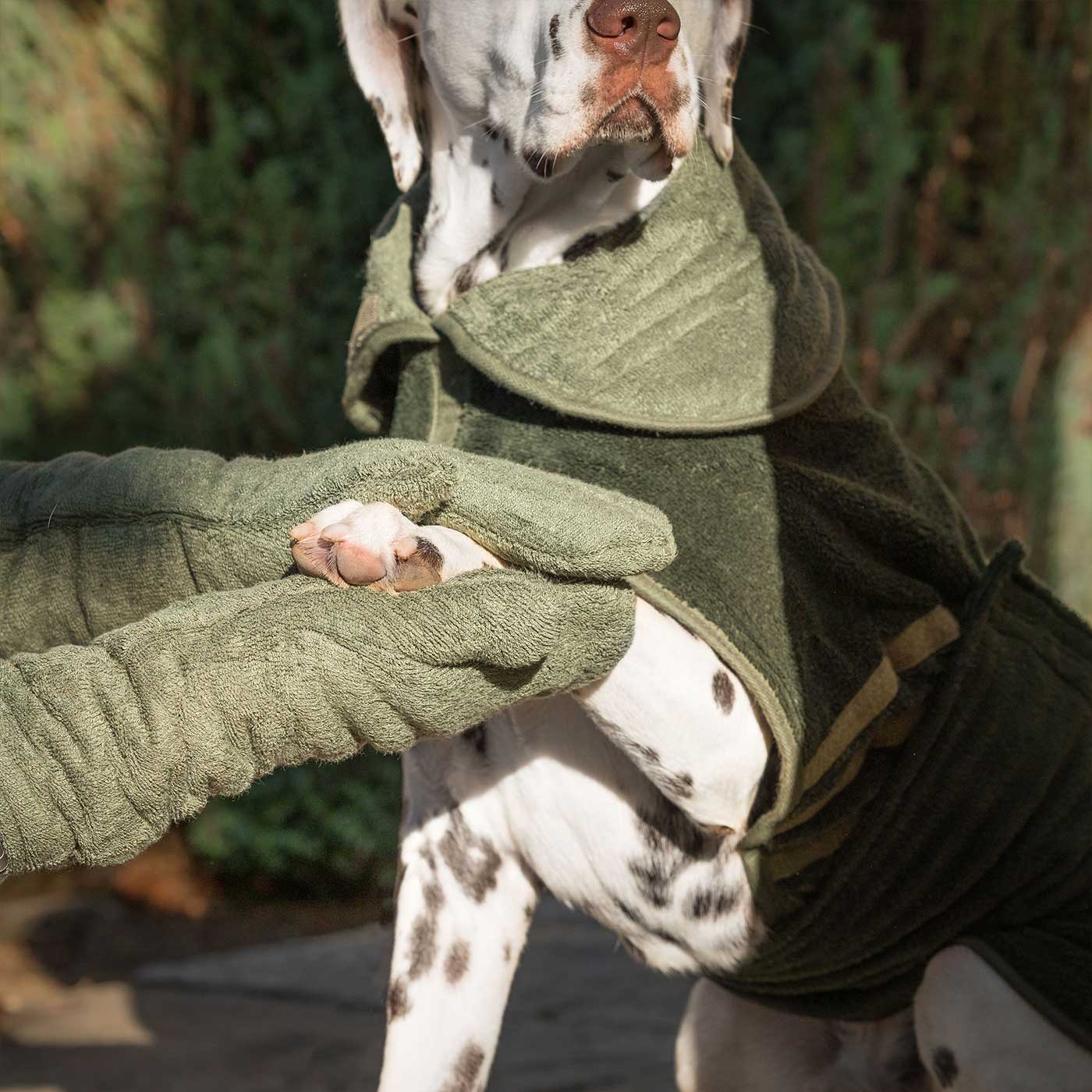 Introducing the ultimate bamboo dog drying mitts in beautiful fir green, made from luxurious bamboo to aid sensitive skin featuring universal size to fit all with super absorbent material for easy pet drying! The perfect dog drying gloves, available now at Lords & Labradors In four colours!    