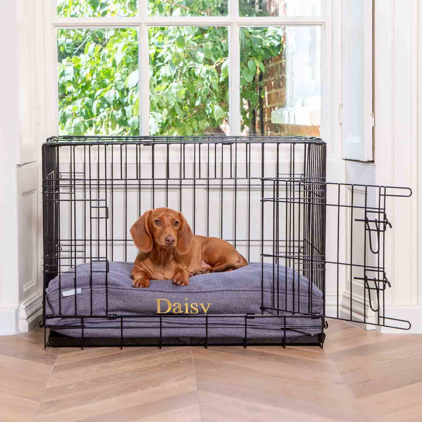 Luxury Dog Crate Cushion, Oxford Herringbone Tweed Crate Cushion The Perfect Dog Crate Accessory, Available To Personalise Now at Lords & Labradors