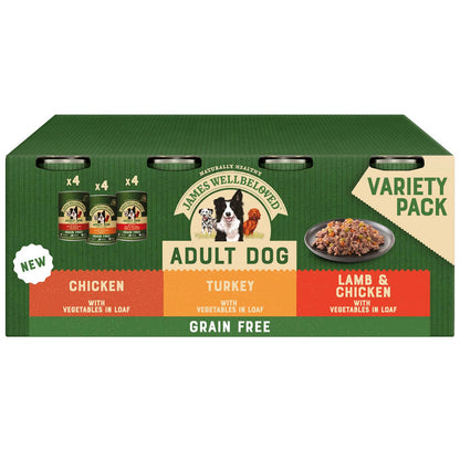 James Wellbeloved Grain Free Turkey, Lamb, & Chicken in Loaf Can Adult Dog Food (12 x 400g)