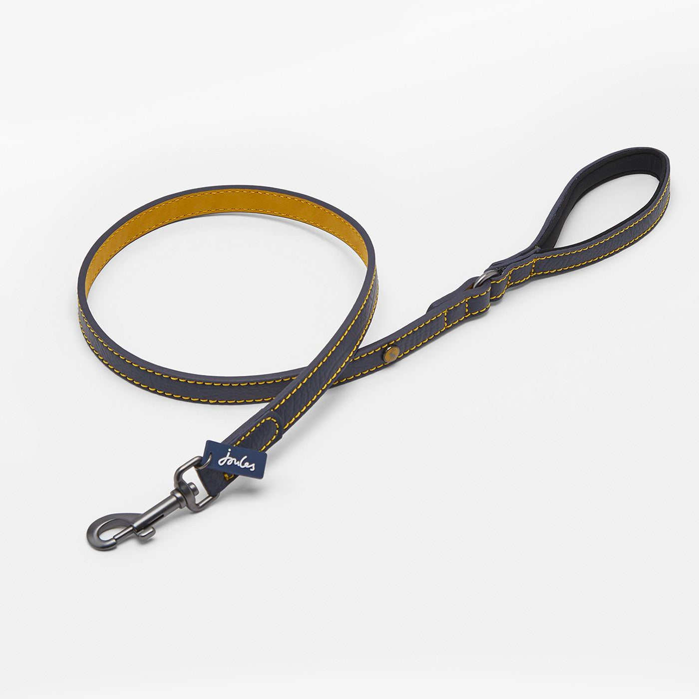 Joules navy leather dog lead full studio