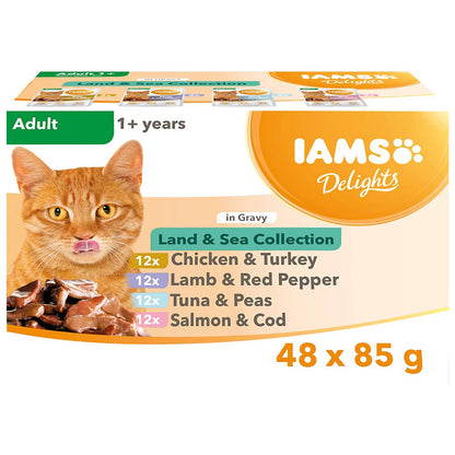 Iams Cat Delights Wet Land & Sea Collection In Gravy (48 x 85g)