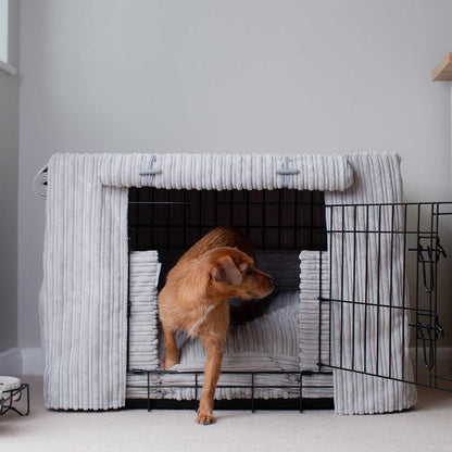Luxury Dog Crate Set, Essentials Complete Plush Crate Set In Light Grey! Build The Ultimate Dog Den For The Perfect Burrow! Dog Crate Cover Available To Personalise at Lords & Labradors