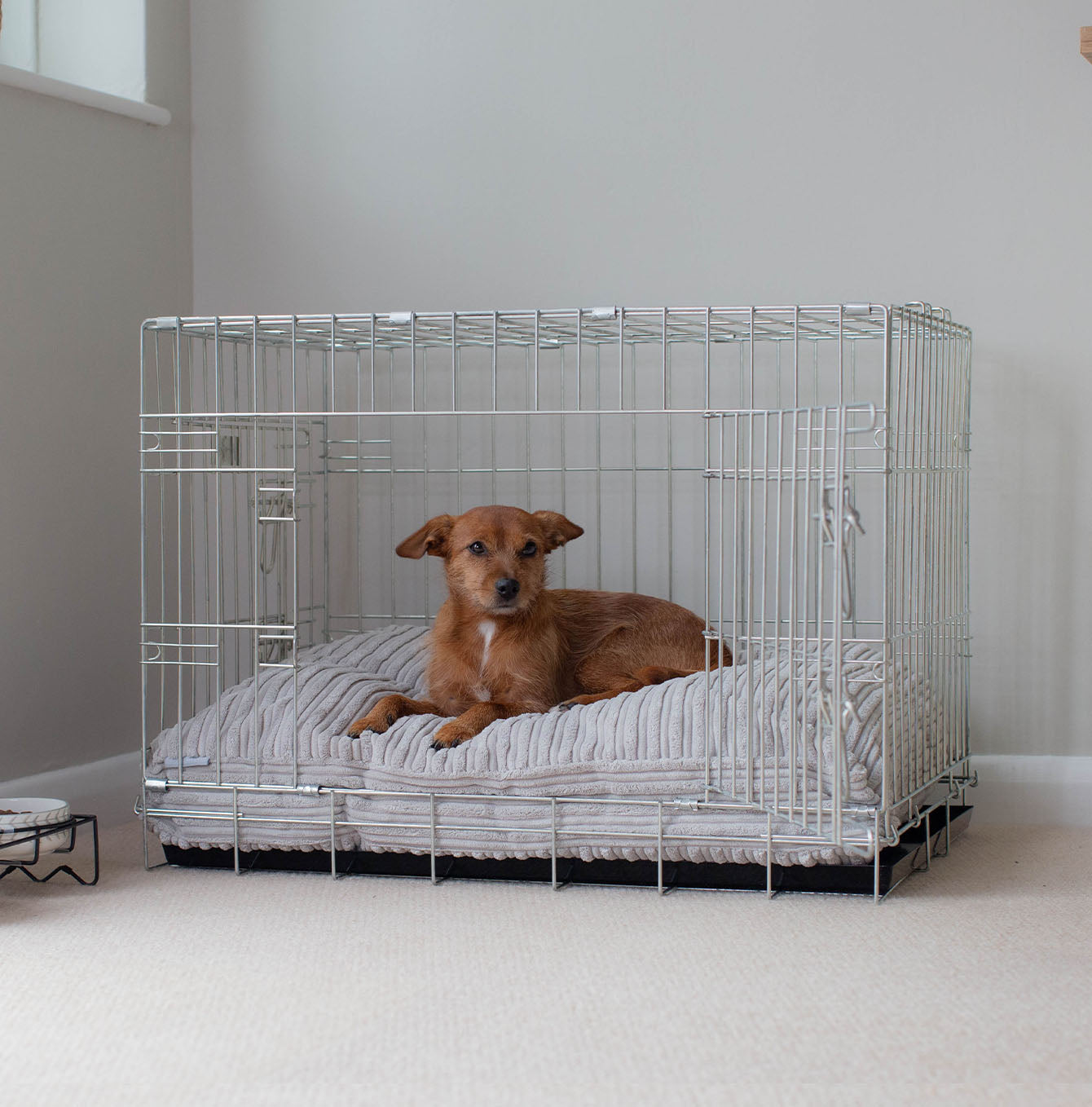 Luxury Dog Crate Cushion, Essentials Plush Cushion in Light Grey! The Perfect Dog Crate Accessory, Available To Personalise Now at Lords & Labradors