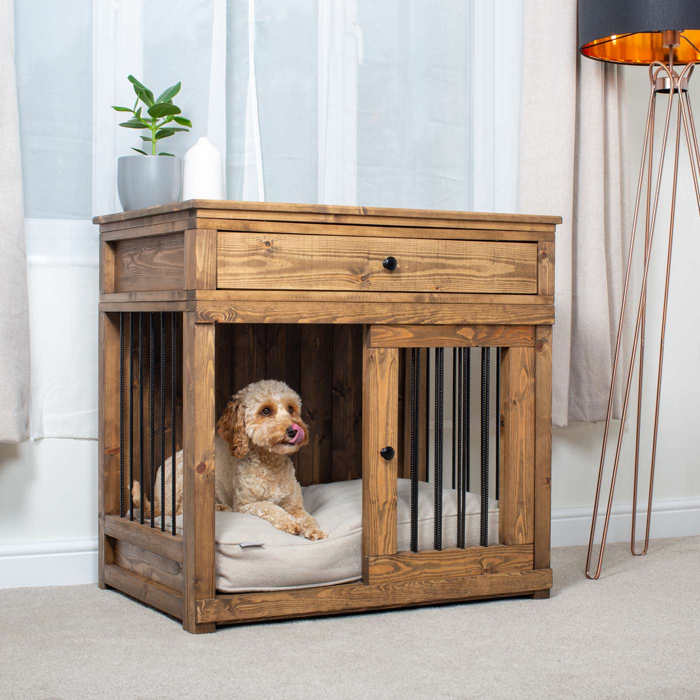 Wooden Sliding Door Drawer Dog Crate Rustic Dog Crate