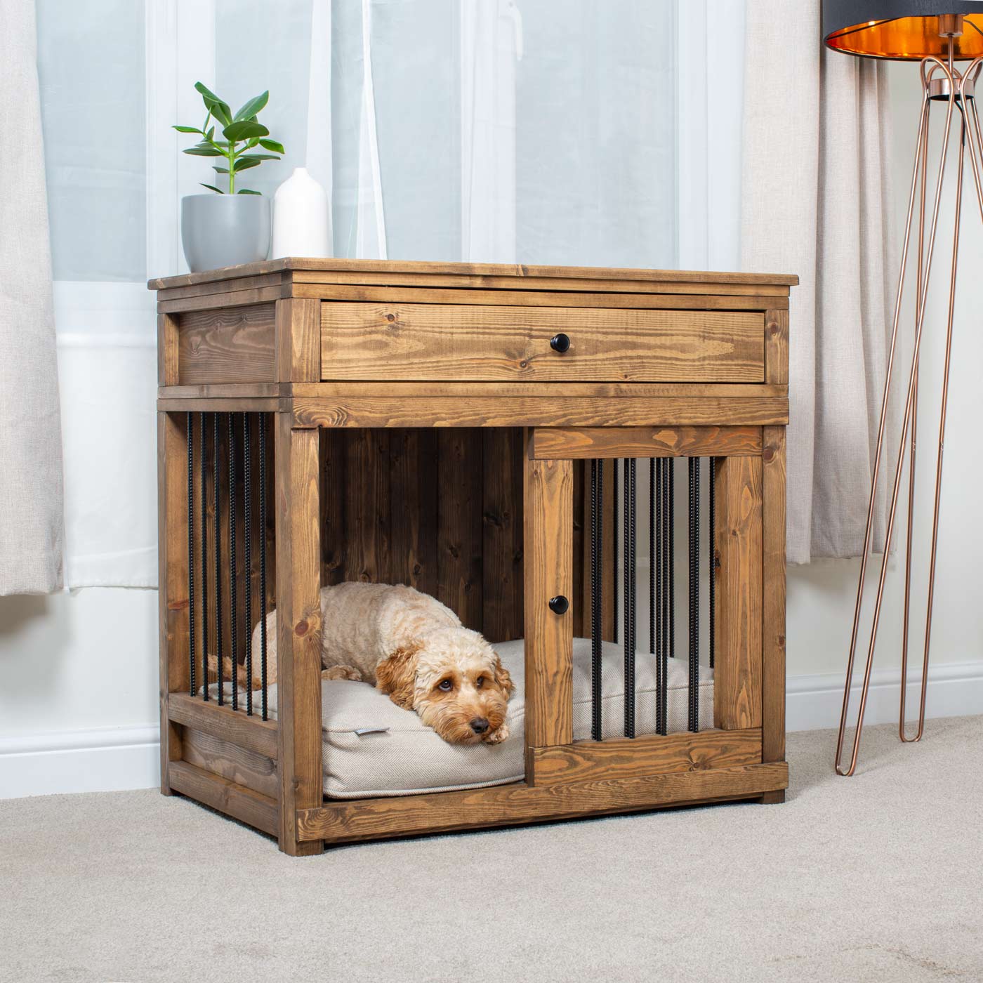 Wooden Sliding Door Broadsand Dog Crate with Drawer by Lords & Labradors
