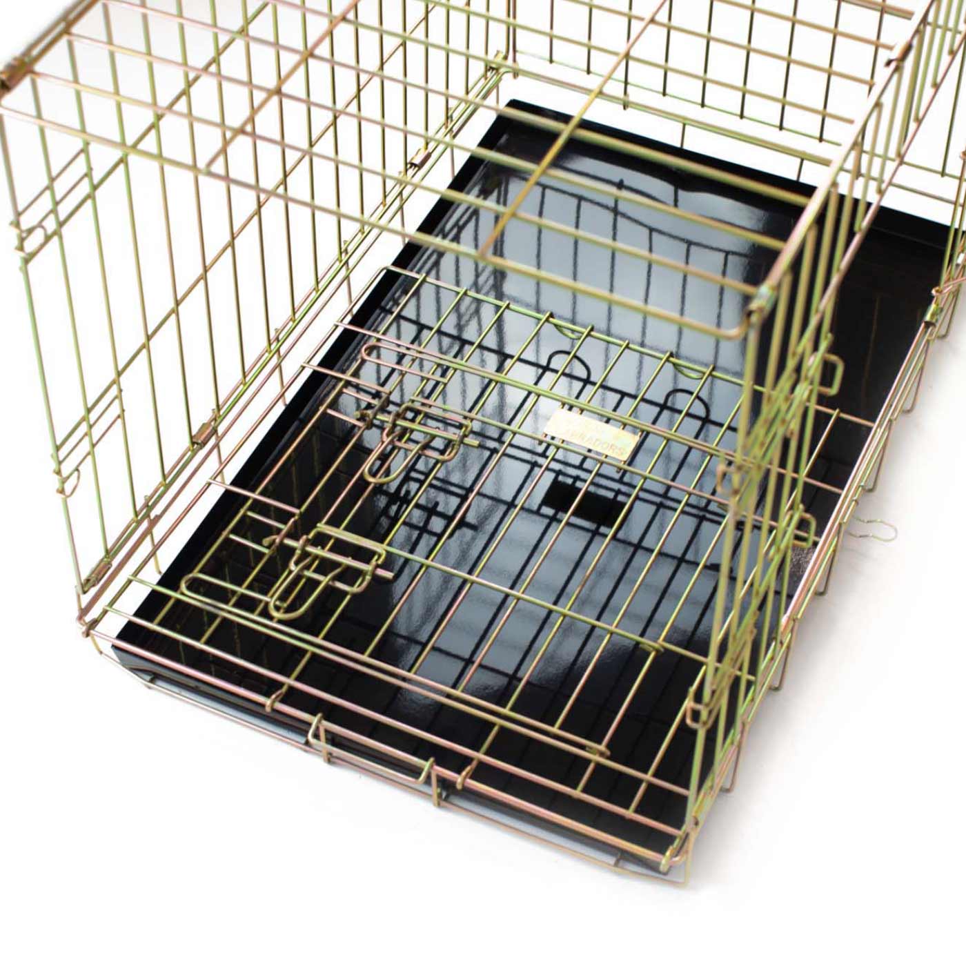 Discover the perfect deluxe heavy duty gold dog crate, featuring two doors for easy access and a removable tray for easy cleaning! The ideal choice to keep new puppies safe, made using pet safe galvanised steel! Available now in 5 sizes and three stunning colours at Lords & Labradors    