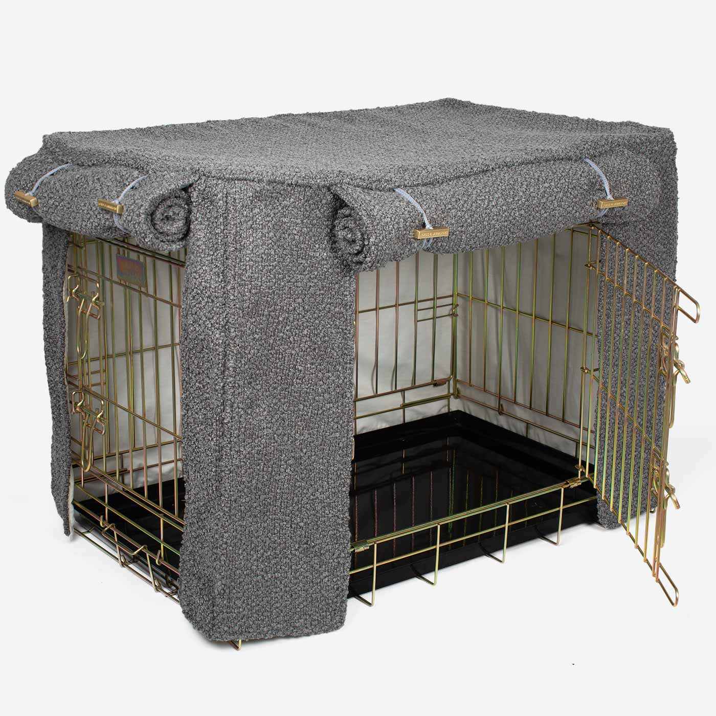 Gold Dog Crate with Crate Cover in Granite Boucl by Lords Labradors