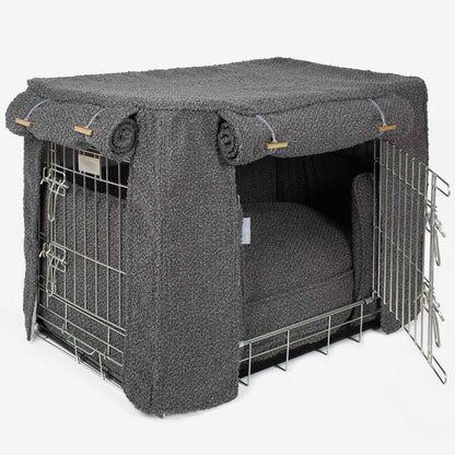 Luxury Heavy Duty Dog Crate, In Stunning Granite Bouclé Crate Set, The Perfect Dog Crate Set For Building The Ultimate Pet Den! Dog Crate Cover Available To Personalise at Lords & Labradors
