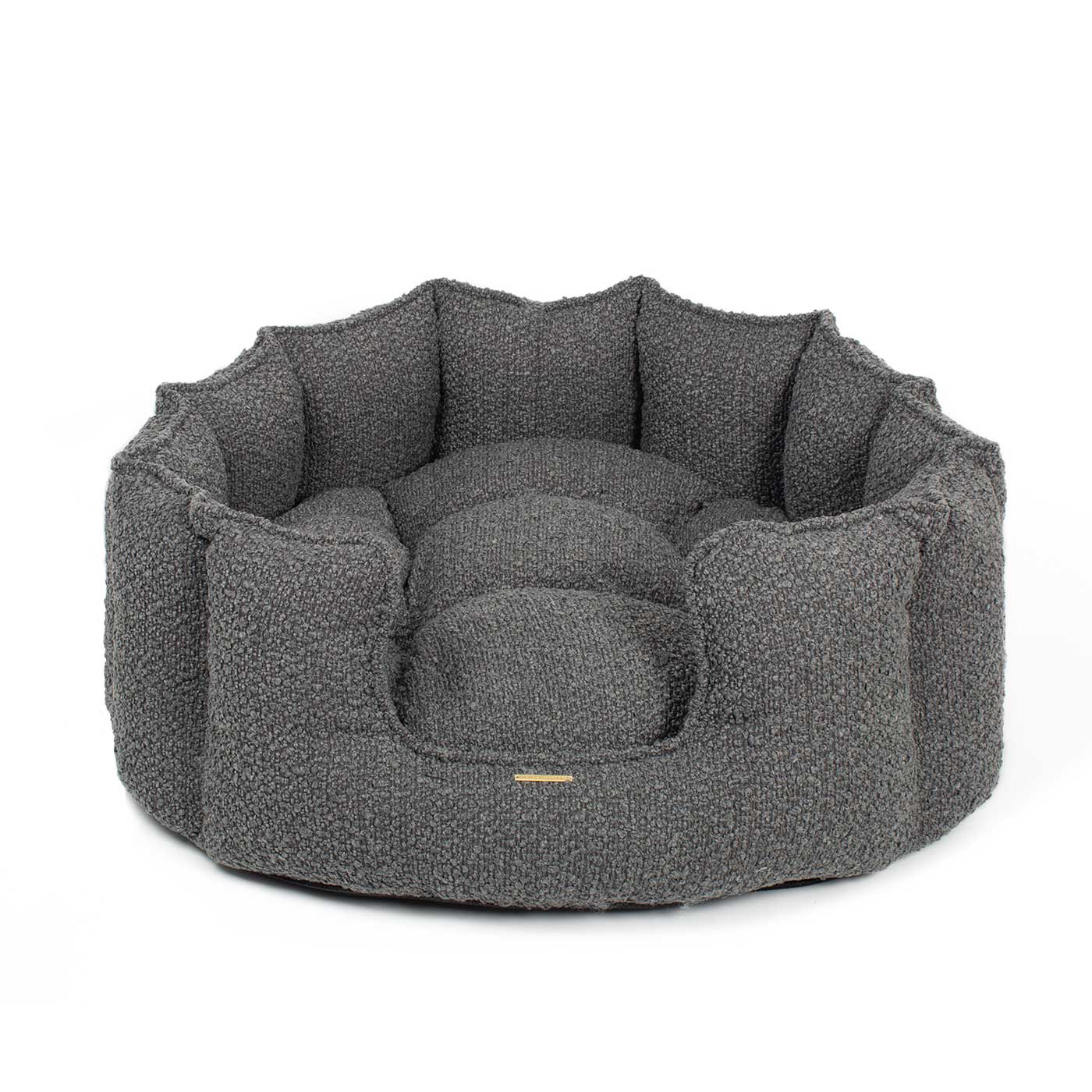 Discover Our Luxurious High Wall Bed For Cats & Kittens, Featuring inner pillow with plush teddy fleece on one side To Craft The Perfect Cat Bed In Stunning Granite Boucle! Available To Personalise Now at Lords & Labradors    