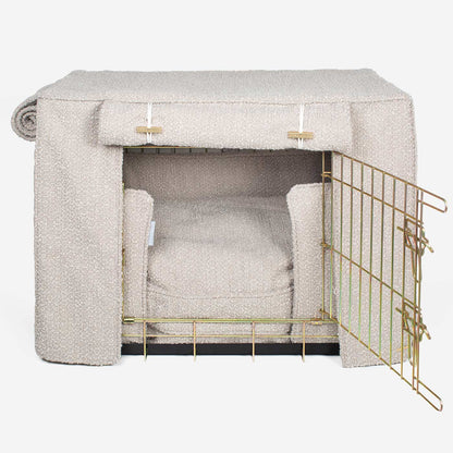 Luxury Heavy Duty Dog Crate, In Stunning Mink Bouclé Crate Set, The Perfect Dog Crate Set For Building The Ultimate Pet Den! Dog Crate Cover Available To Personalise at Lords & Labradors