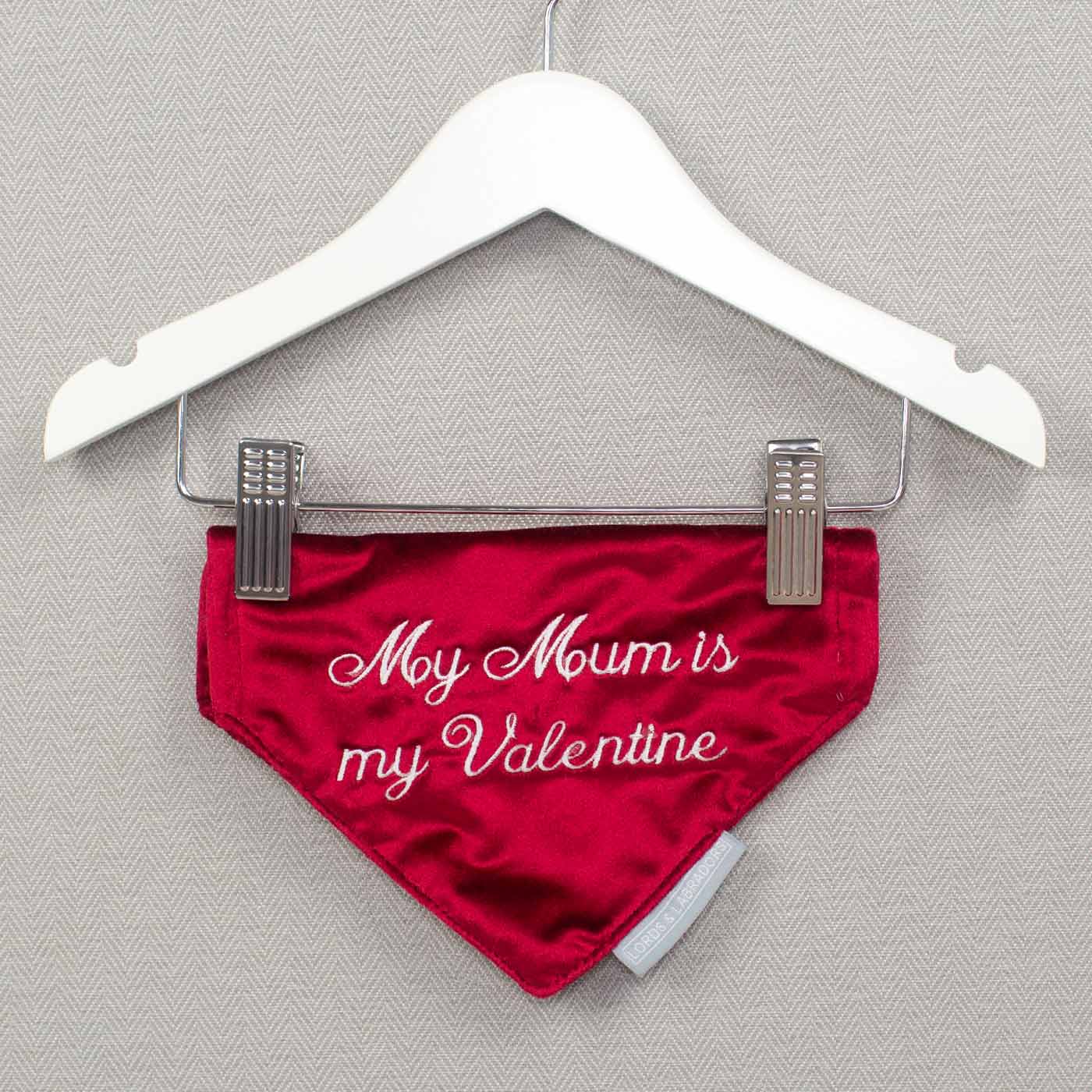 Discover The Perfect Bandana For Dogs, 'My Mum Is My Valentine' Valentine Dog Bandana In Luxury Cranberry Velvet, Available Now at Lords & Labradors