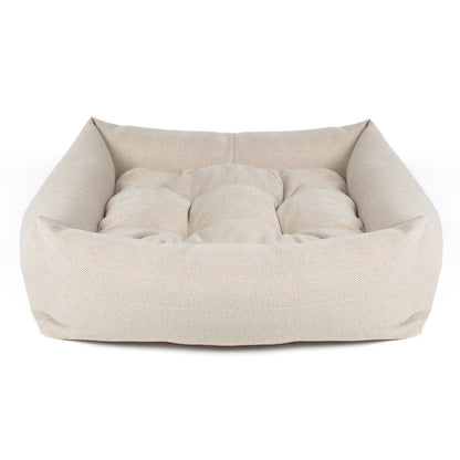 Discover This Luxurious Box Bed For Dogs, Made Using Beautiful Herringbone Fabric To Craft The Perfect Dog Box Bed! In Natural Herringbone, Available To Personalise Now at Lords & Labradors 
