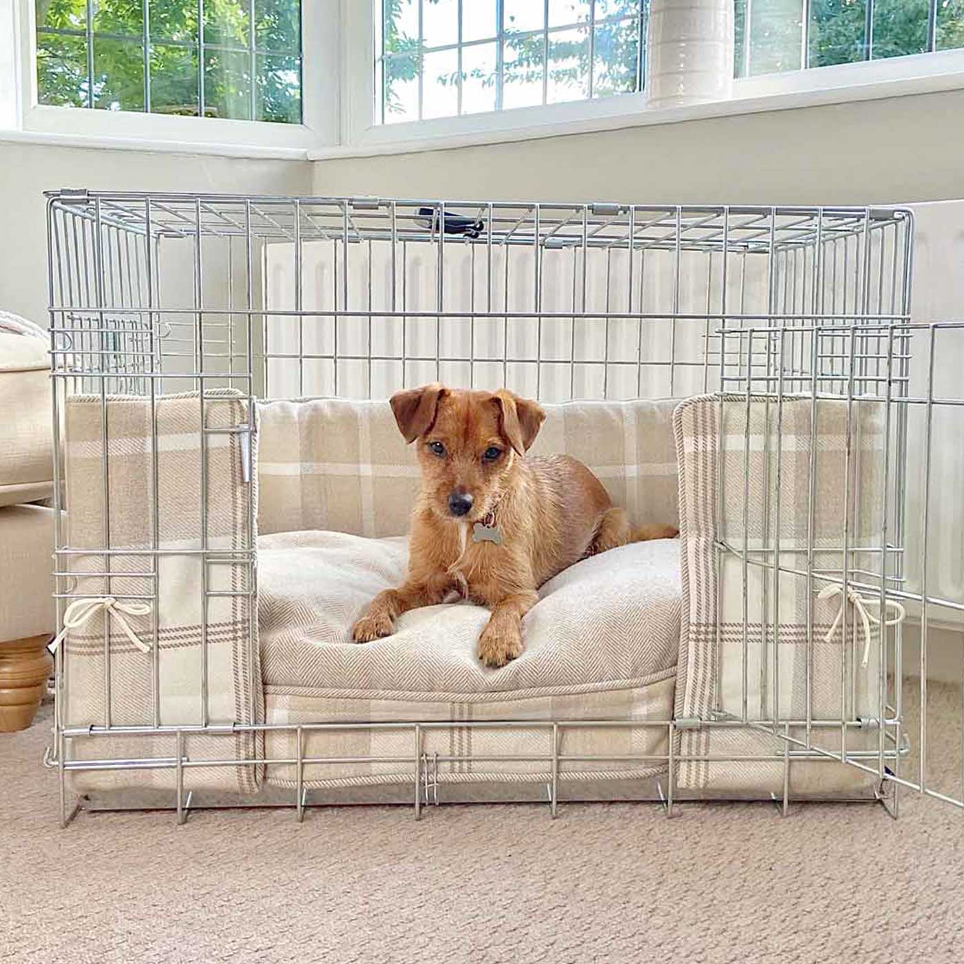 Luxury Dog Crate Bumper, Balmoral Natural Tweed Crate Bumper Cover The Perfect Dog Crate Accessory, Available To Personalise Now at Lords & Labradors