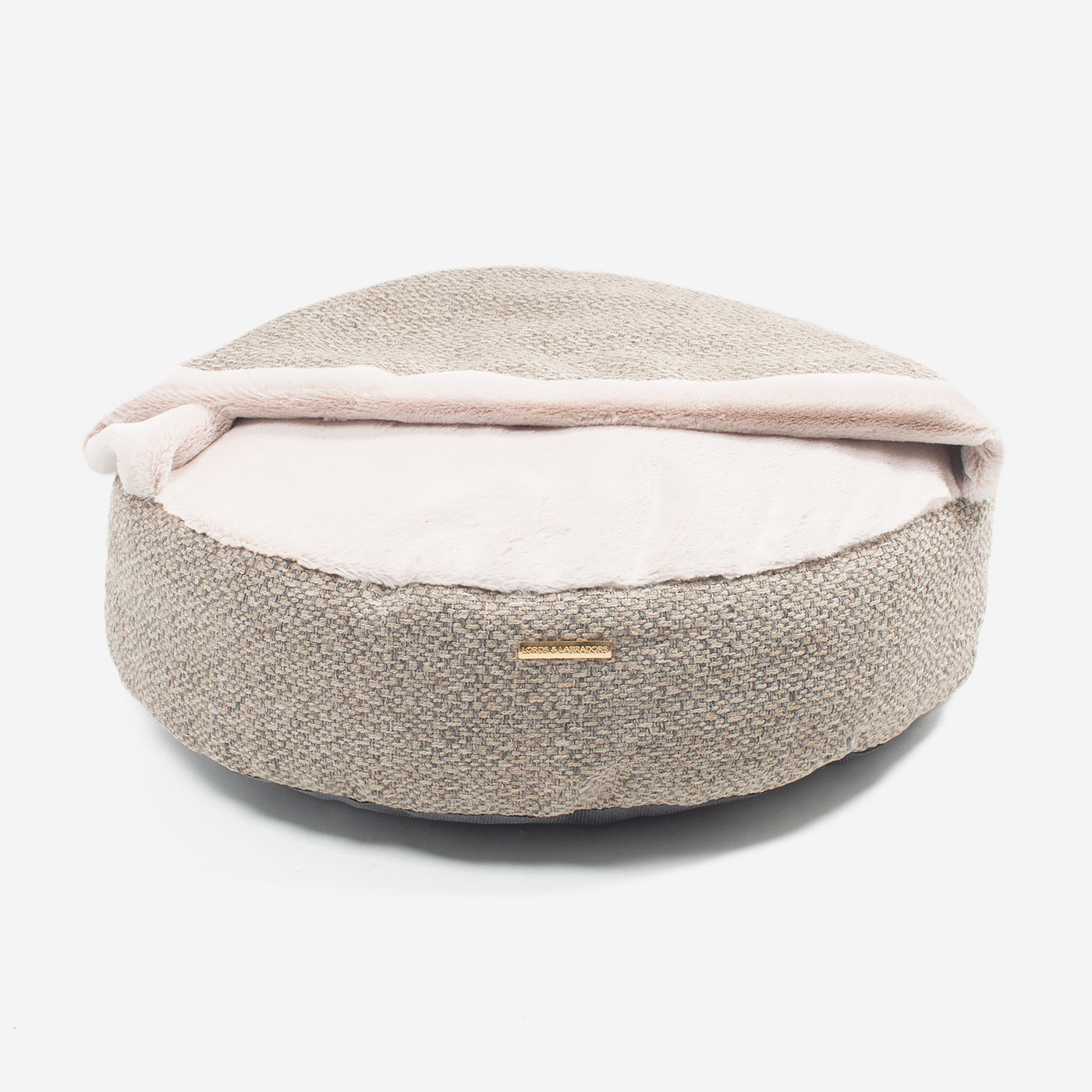 Discover This Luxurious Dog Den, Made Using Beautiful Herdwick Fabric To Craft The Perfect Den For Dogs! In Stunning Pebble, Available Now at Lords & Labradors 