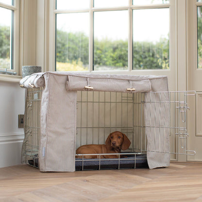 Discover our Luxury Dog Crate Cover, in Regency Stripe. The Perfect Dog Crate Accessory, Available To Personalise Now at Lords & Labradors
